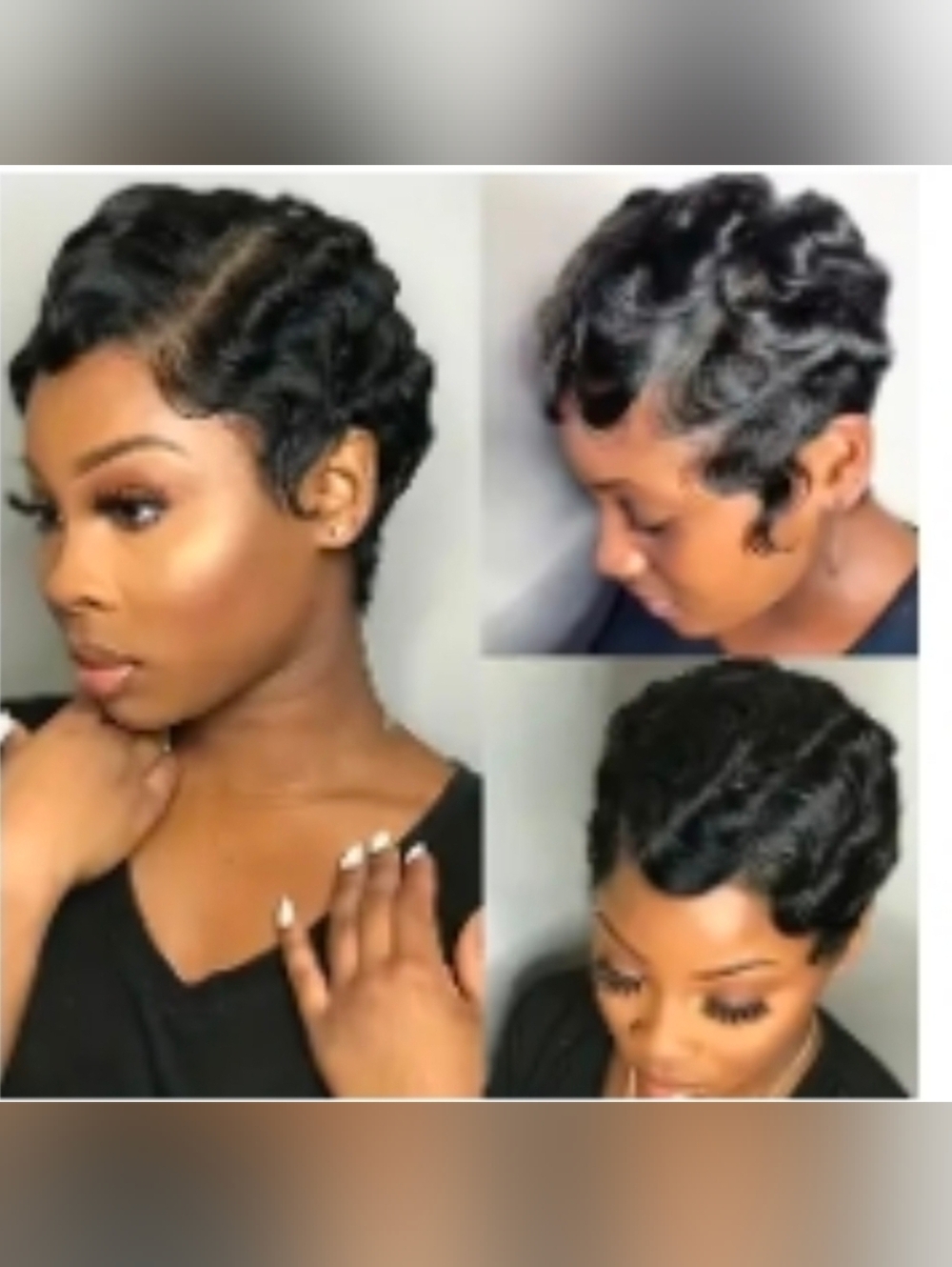 Short Finger Wave Pixie 100% Human Hair Wig - Black